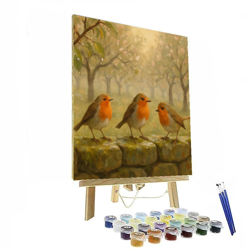 Golden Orchard Robins After A Soft Rain DIY paint by numbers