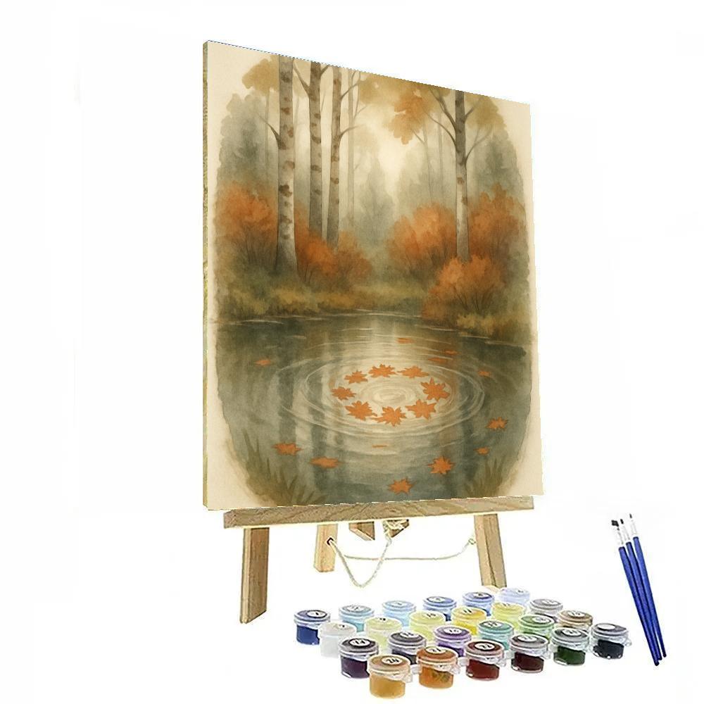 Autumn Leaves Spiraling In The Forest Pond Number painting