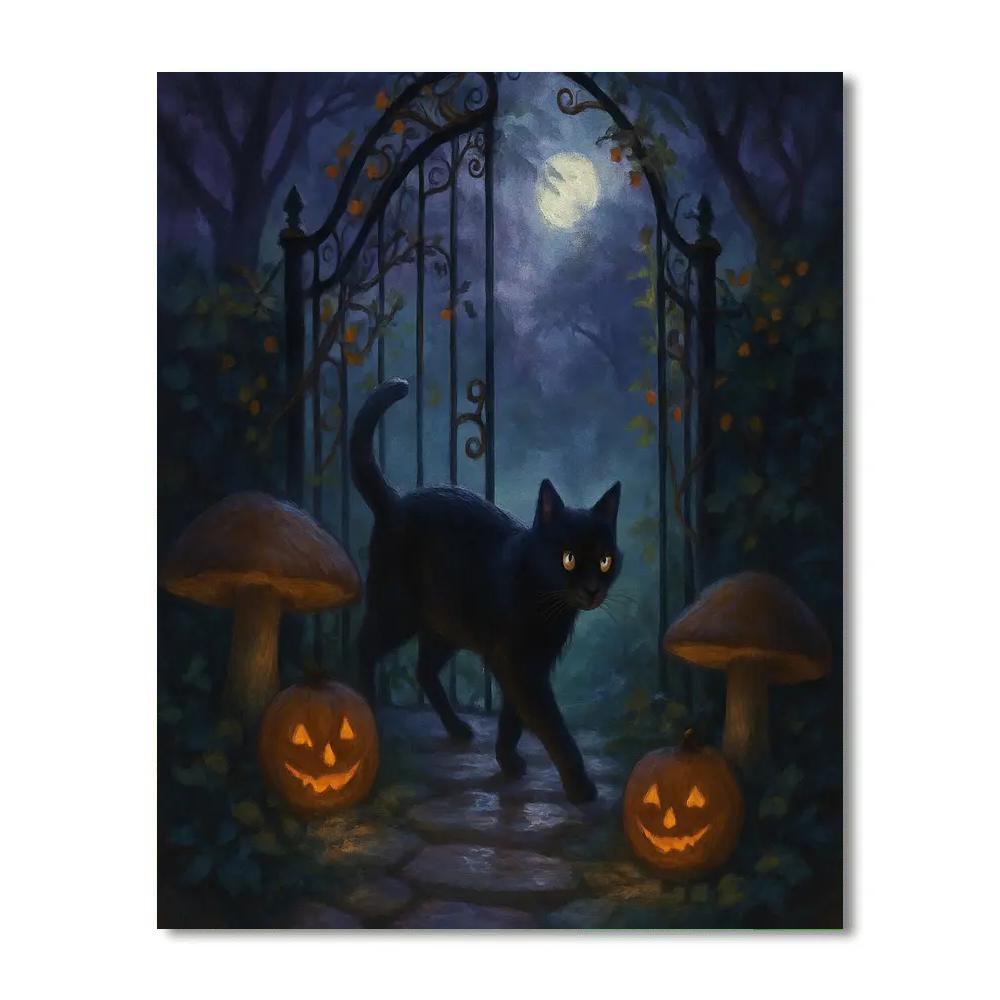 Moonlit Mushroom Garden Gate paint by number