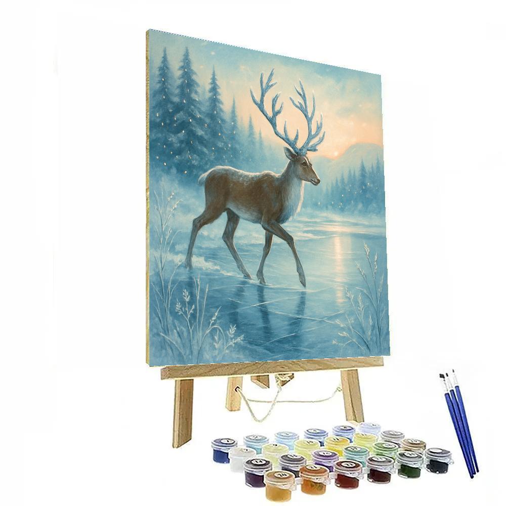 Reindeer Crossing Frosted River paint by numbers
