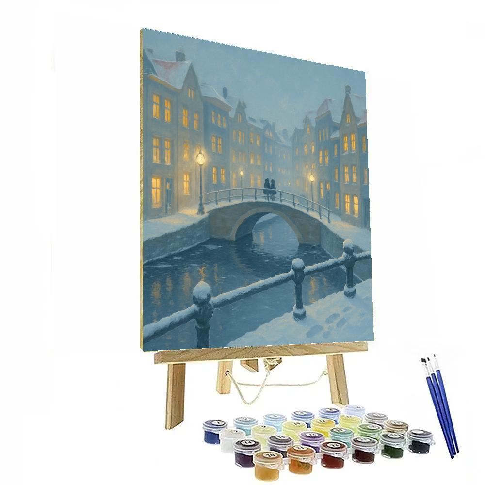 Snowlit Canal Bridge With Quiet Footsteps paint by numbers