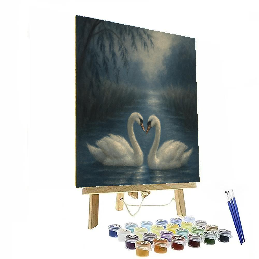 Swan Pair In The Moonlit Fog Channel Painting by numbers kit