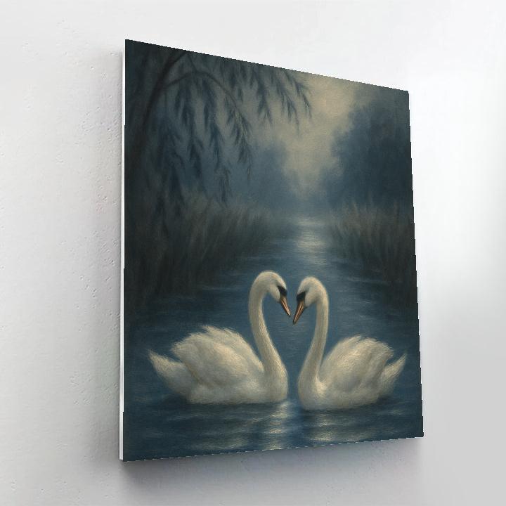Swan Pair In The Moonlit Fog Channel Painting by numbers kit
