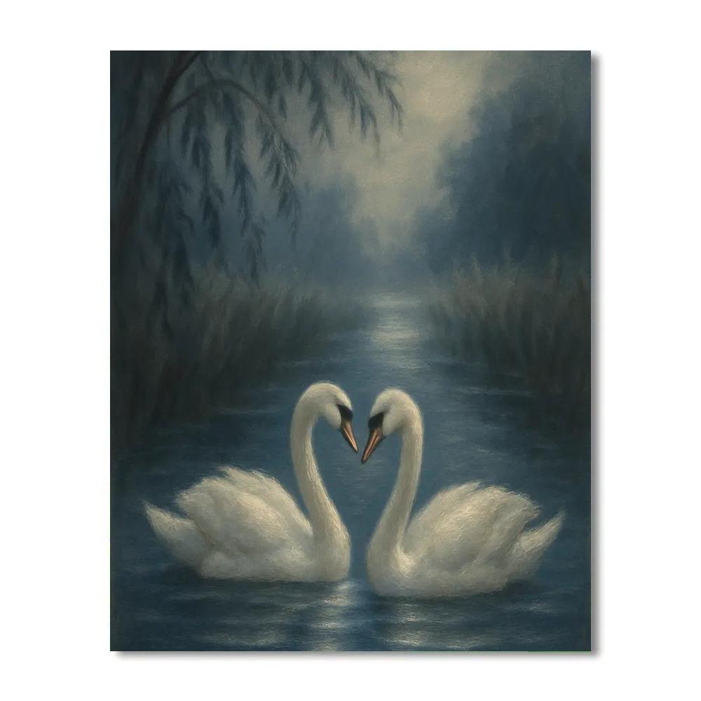 Swan Pair In The Moonlit Fog Channel Painting by numbers kit