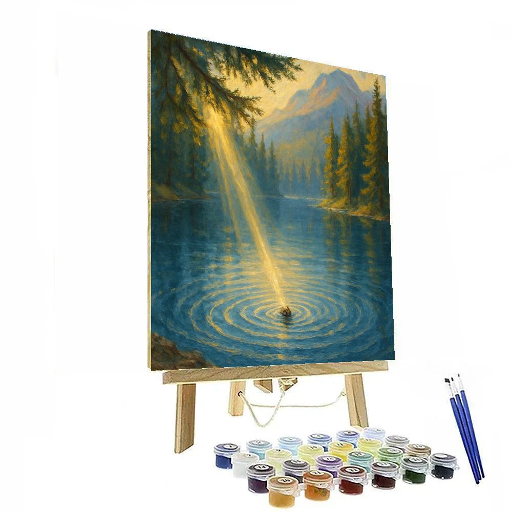 Alpine Lake With Sunbeams Through Pine Boughs paint by number