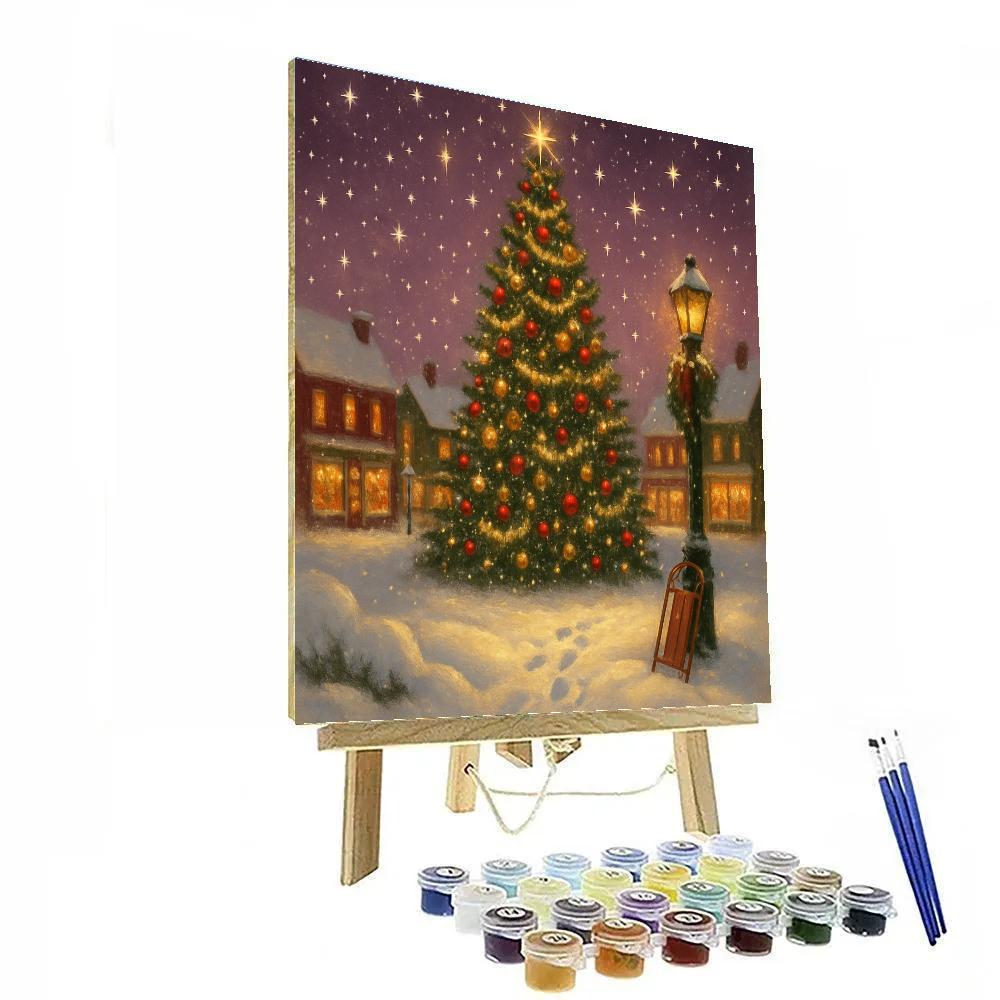 Village Tree In Falling Stardust Snow paint by numbers
