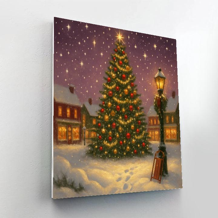 Village Tree In Falling Stardust Snow paint by numbers