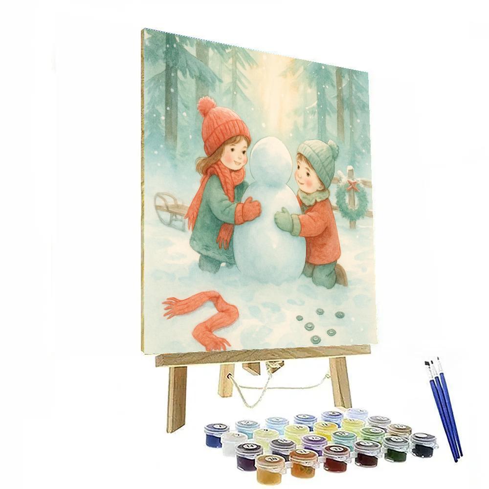 Snowman Builders Under Pine Beam Light Paint by numbers kits