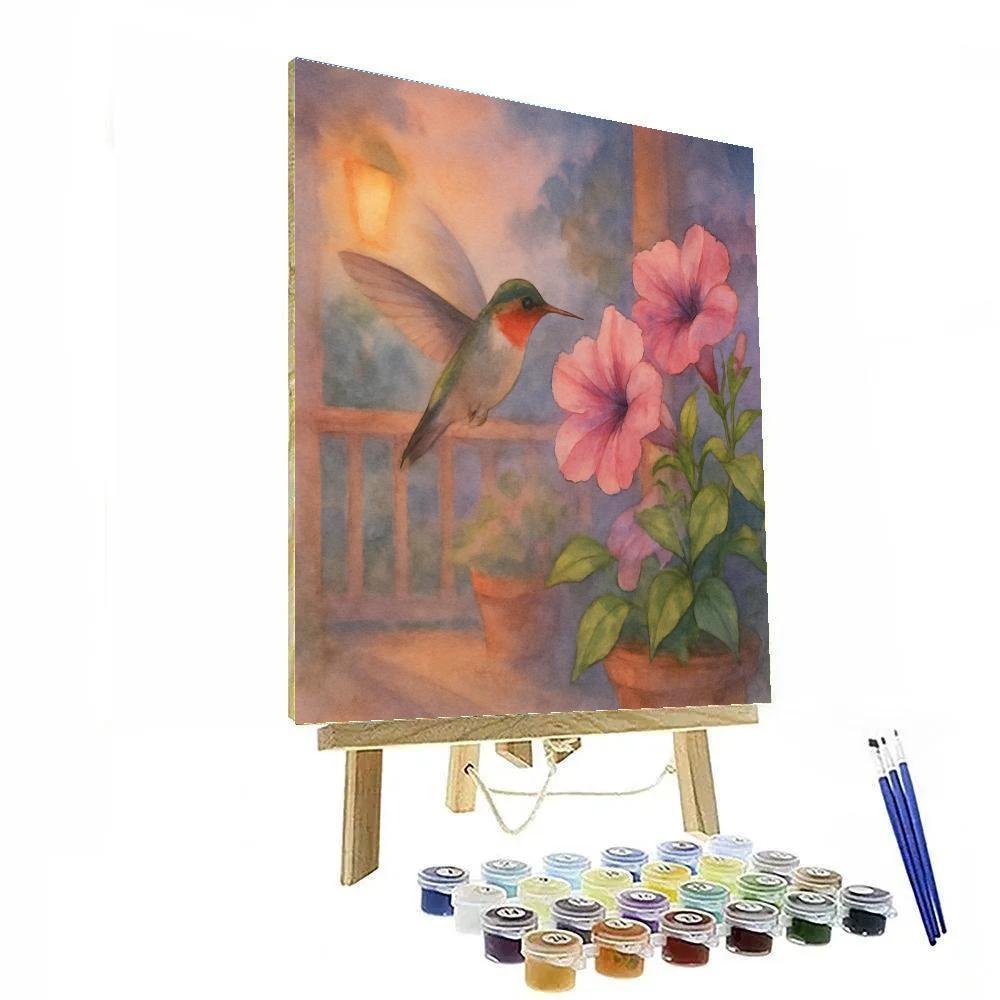 Hummingbird Pause Among The Porch Petunias Painting by numbers kit