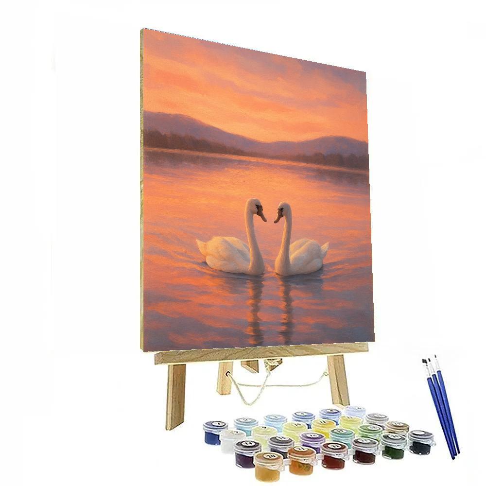 Swans Gliding Under A Rose Gold Evening Sky DIY paint by numbers