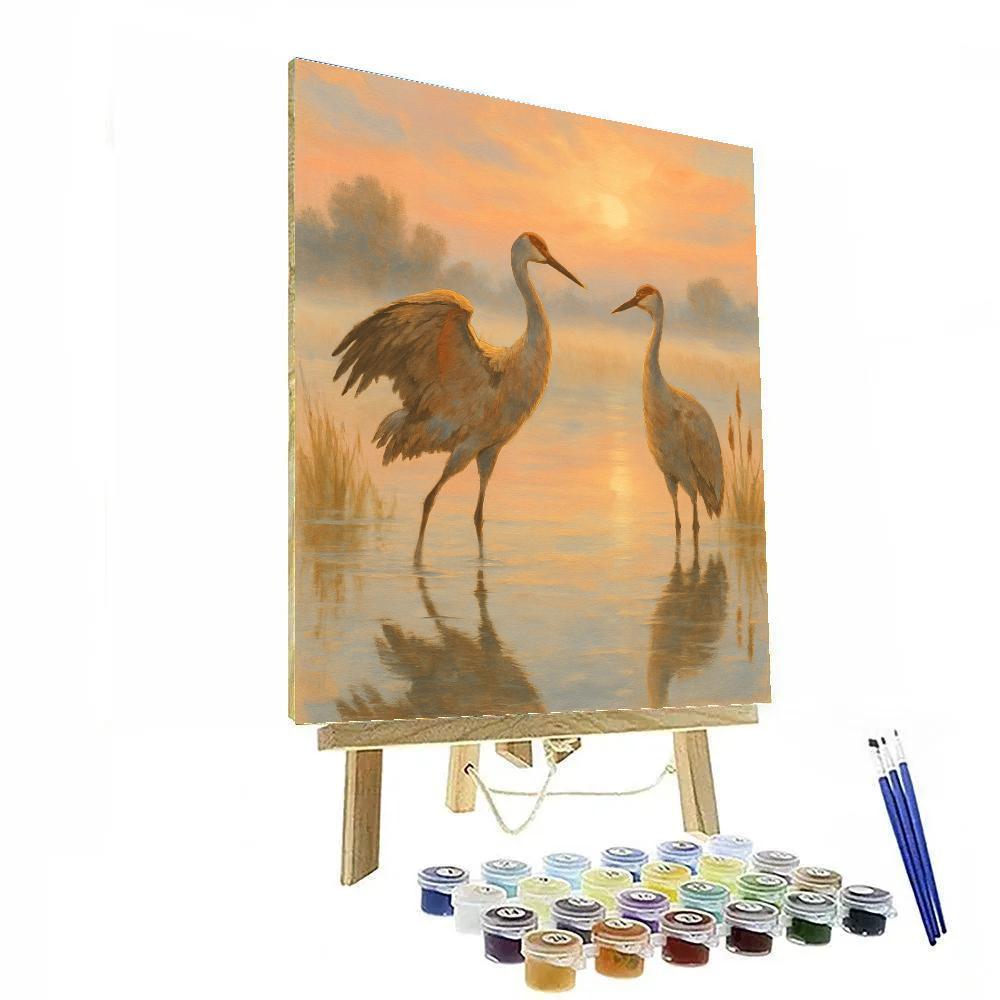 Cranes At Sunrise Over The Marsh Mirror DIY paint by numbers