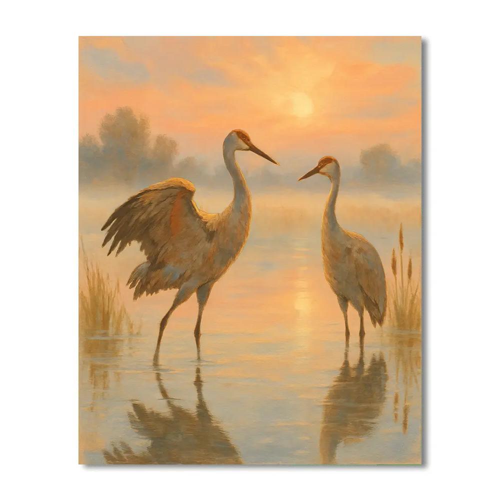Cranes At Sunrise Over The Marsh Mirror DIY paint by numbers