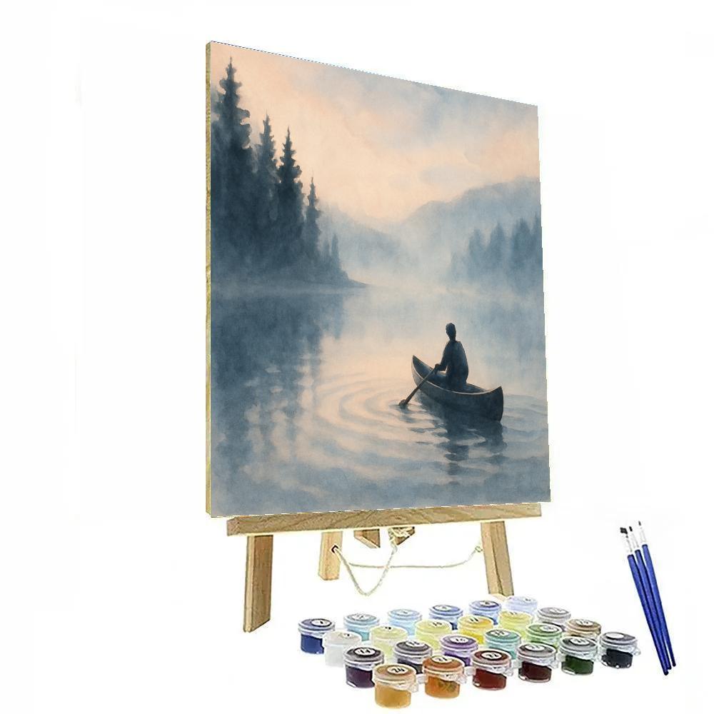 Misty Dawn Canoe Passing A Hidden Inlet Number painting