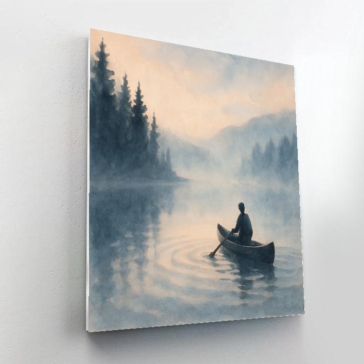 Misty Dawn Canoe Passing A Hidden Inlet Number painting
