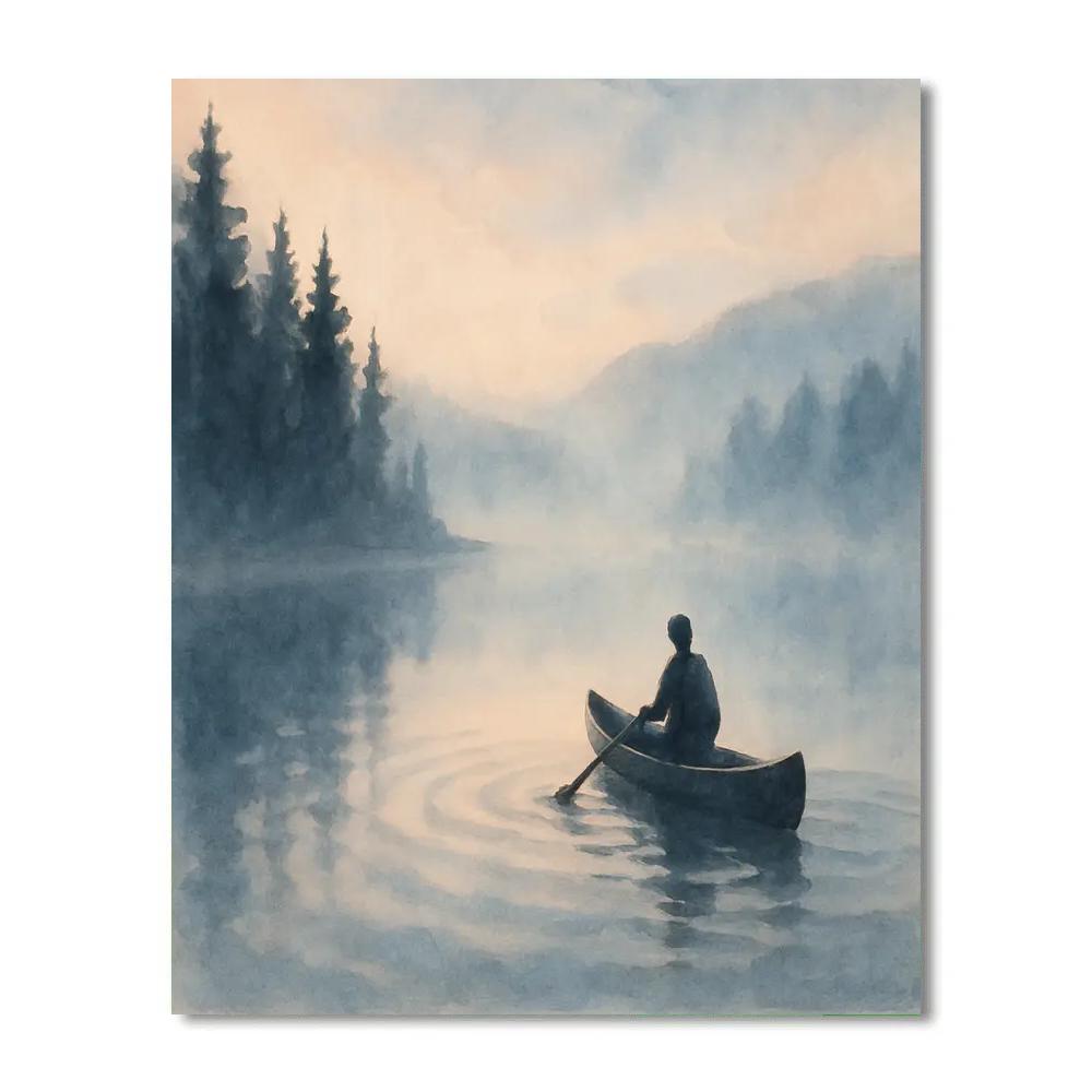 Misty Dawn Canoe Passing A Hidden Inlet Number painting
