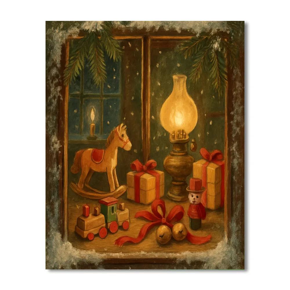 Toy Workshop Winter Window Scene Paint by numbers kits