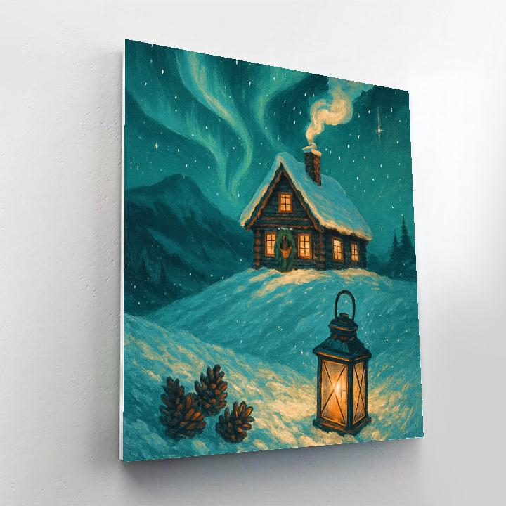 Aurora Over Mountain Yule Cabin painting number kit