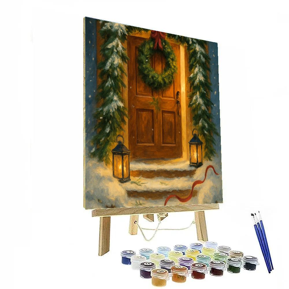 Candlelit Wreath Doorway Welcome Painting by numbers kit