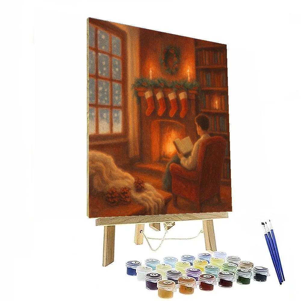 Winter Library Fireplace Reading Nook paint by number