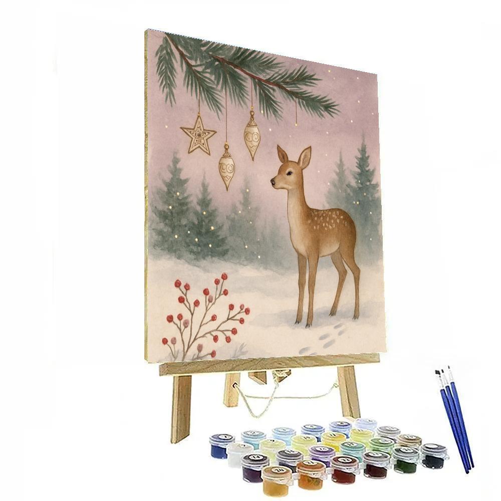 Twilight Snow Deer And Hanging Ornaments paint by number