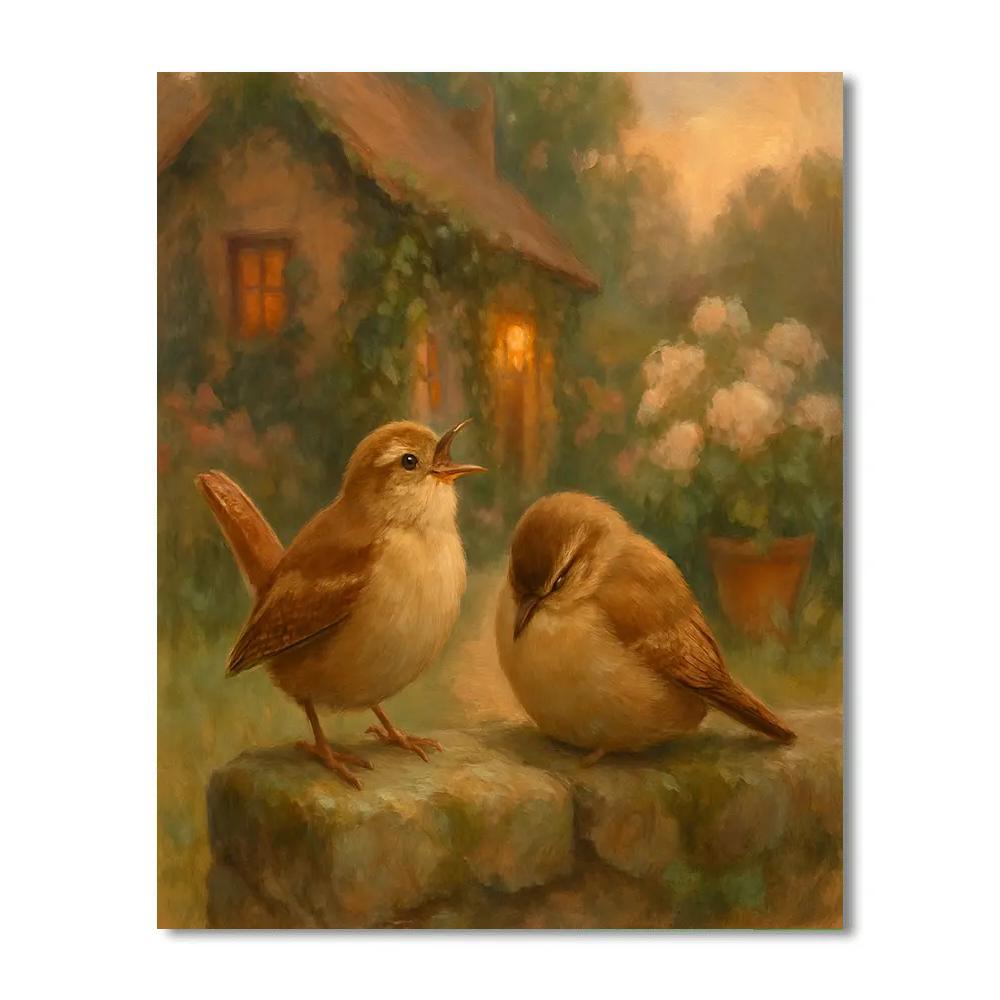 Lantern Light Wrens In The Cottage Garden Numbered painting kits