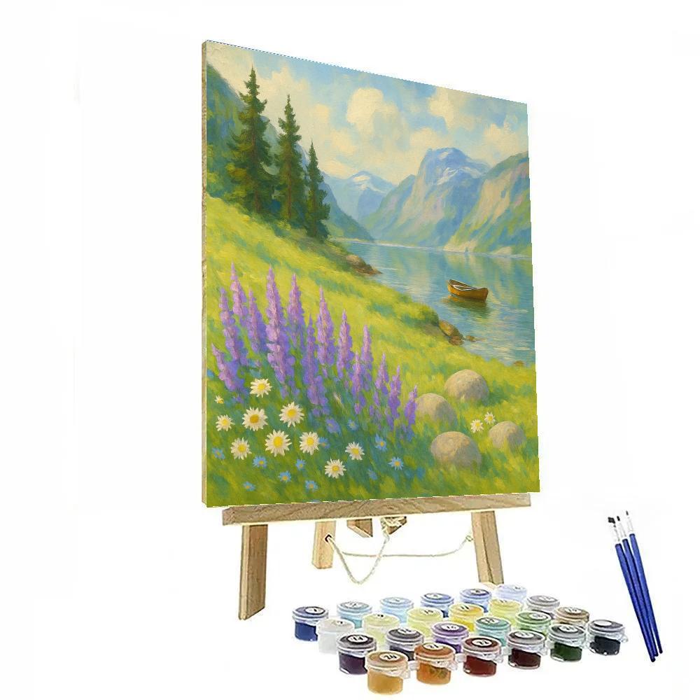 Sunlit Fjord Meadow With Wildflower Drift Number painting