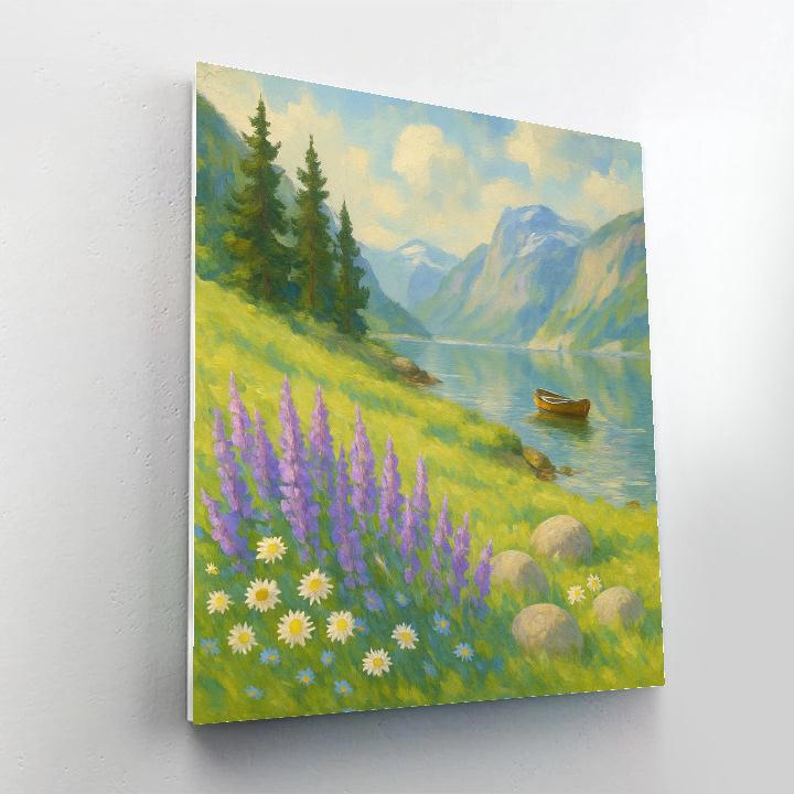 Sunlit Fjord Meadow With Wildflower Drift Number painting