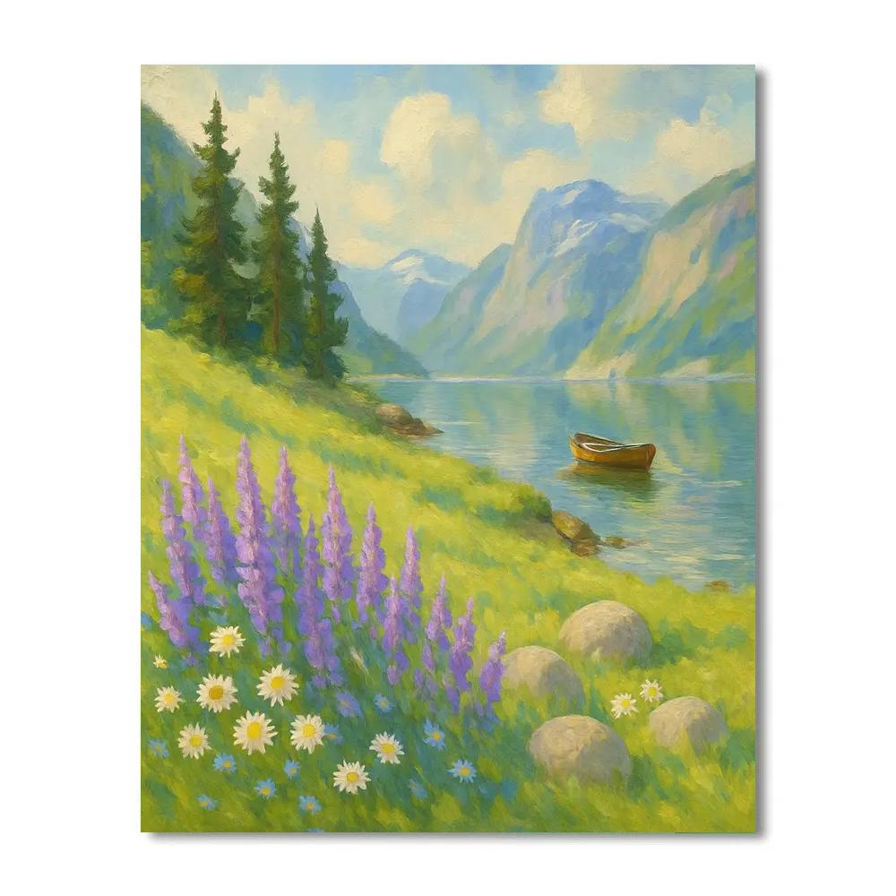 Sunlit Fjord Meadow With Wildflower Drift Number painting