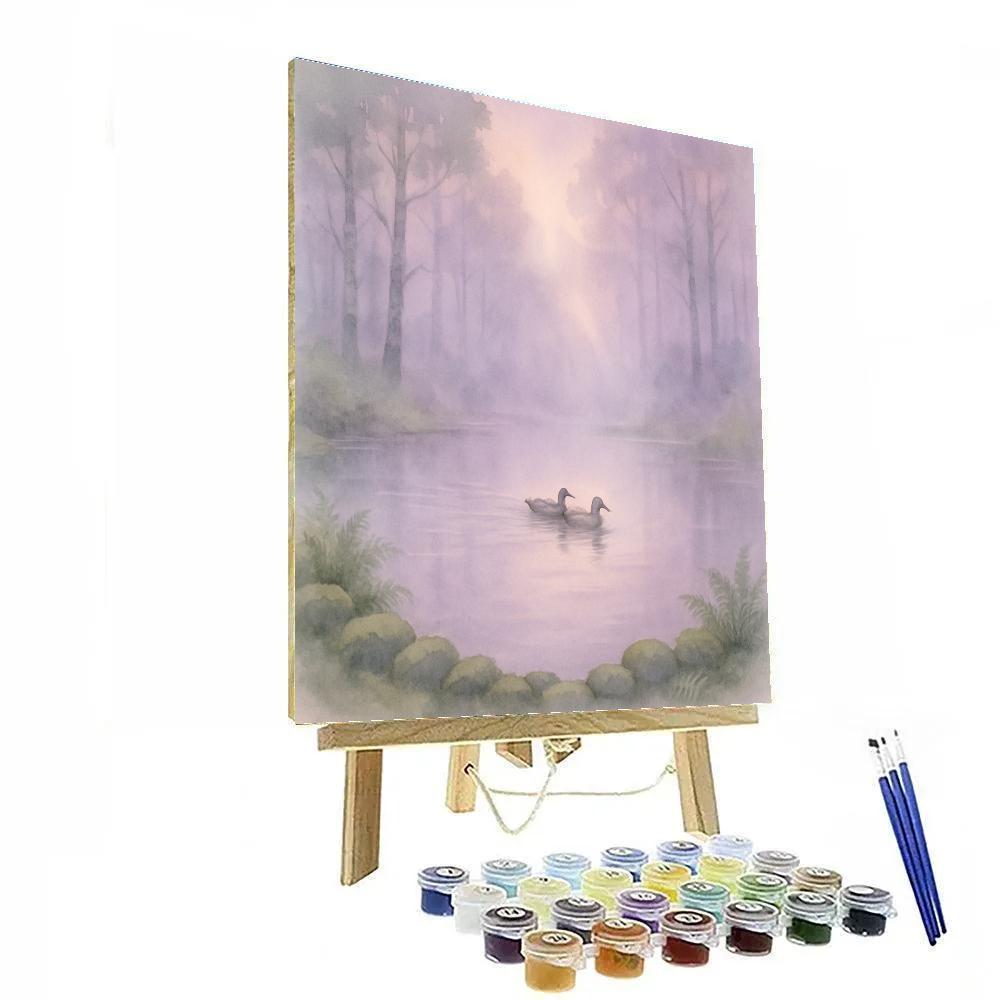 Lavender Fog Over The Hidden Forest Pond Numbered painting kits