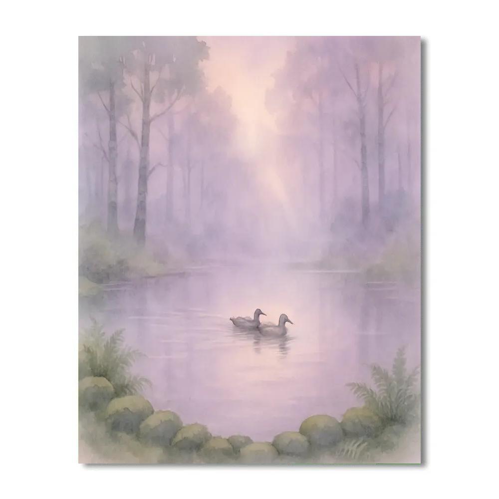Lavender Fog Over The Hidden Forest Pond Numbered painting kits