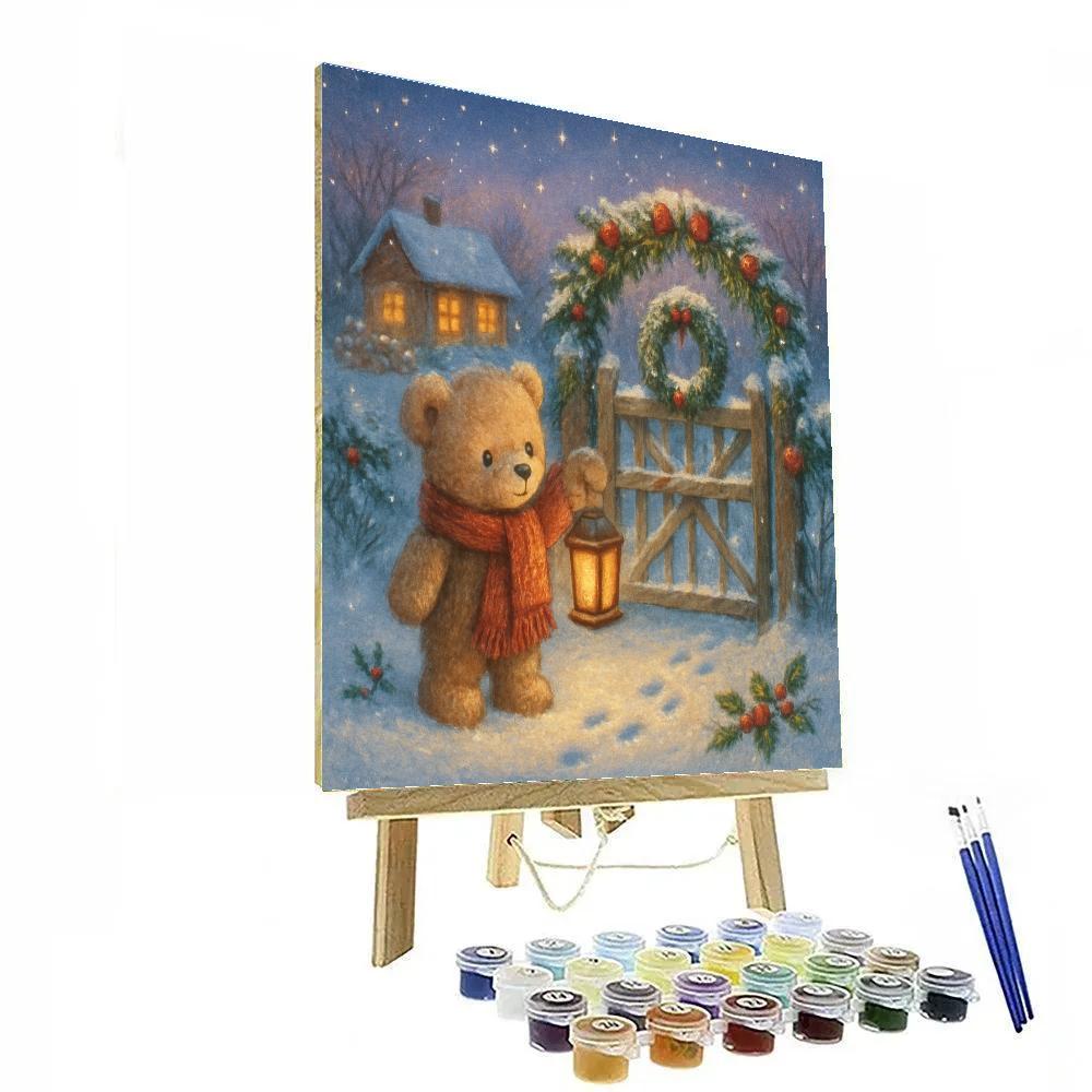 Lantern Bear At The Snowy Orchard Gate paint by number