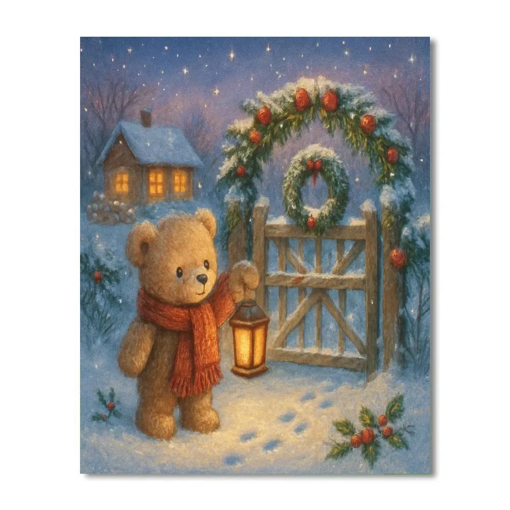 Lantern Bear At The Snowy Orchard Gate paint by number