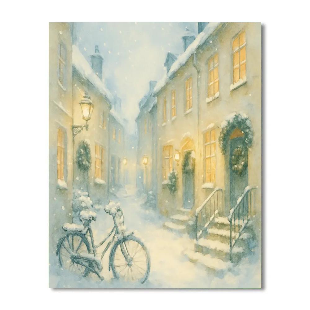Snow Quiet Street With Windowlight DIY paint by numbers