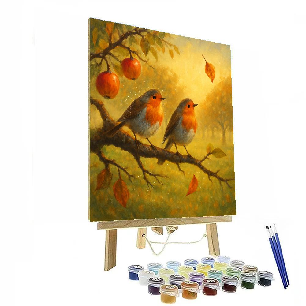 Golden Orchard Robins After Rain Number painting