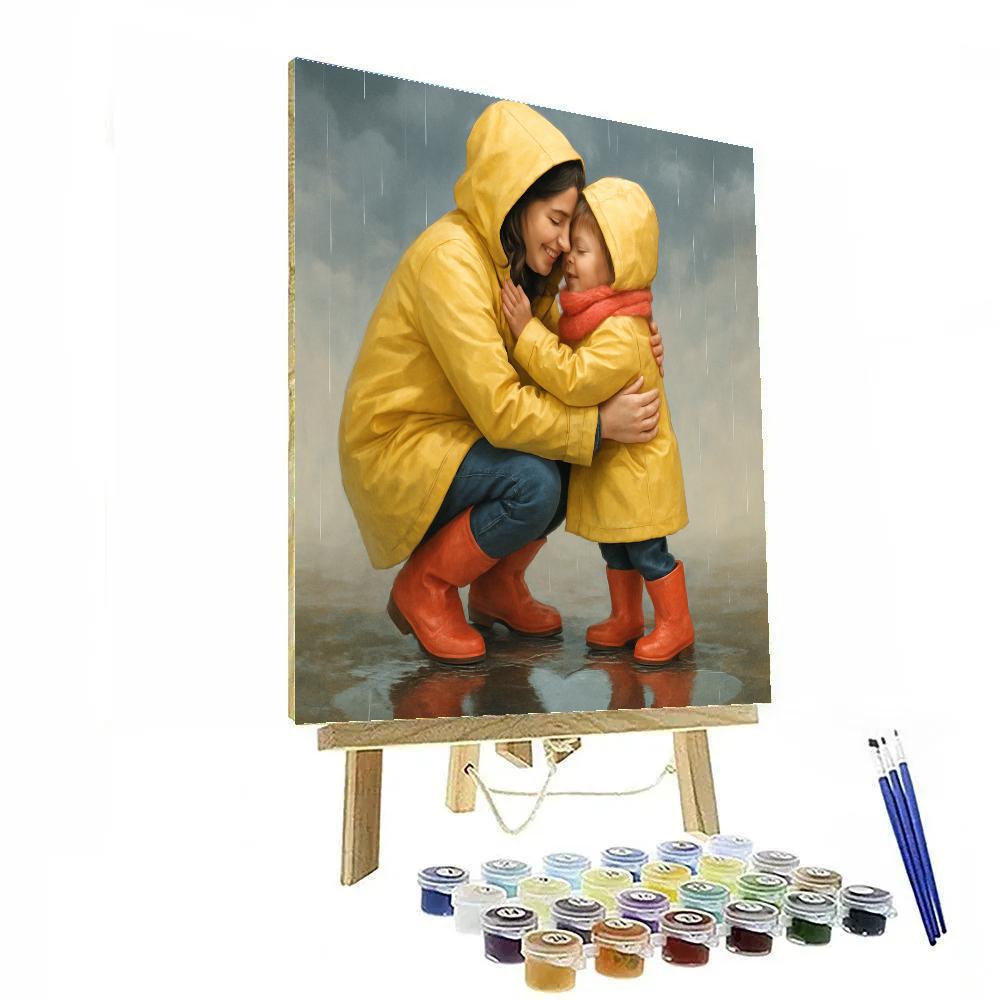 Raincoat Puddle Reflection Hug Paint by numbers art