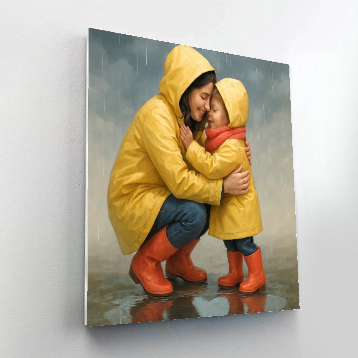 Raincoat Puddle Reflection Hug Paint by numbers art