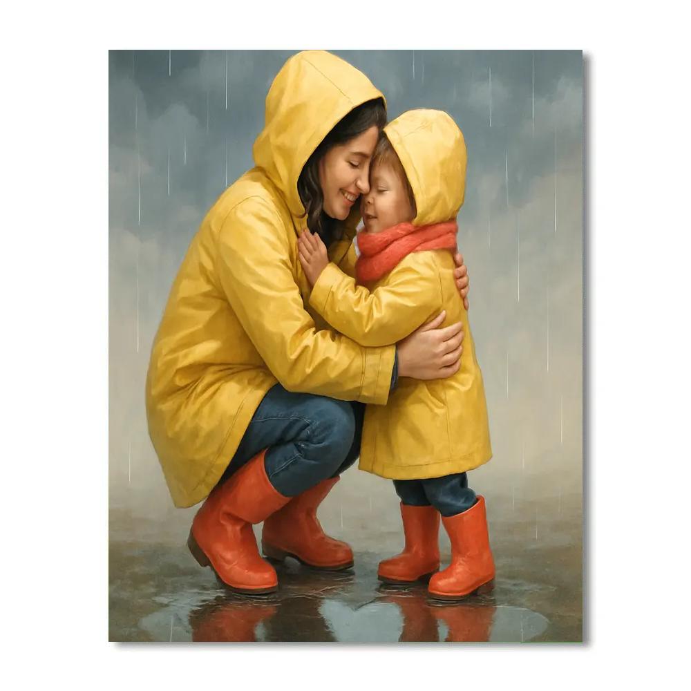 Raincoat Puddle Reflection Hug Paint by numbers art
