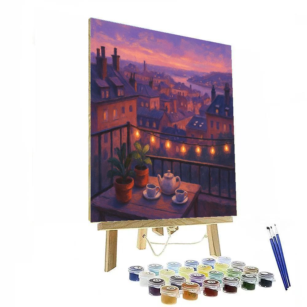 Rooftop Tea Over Lavender Twilight paint by numbers