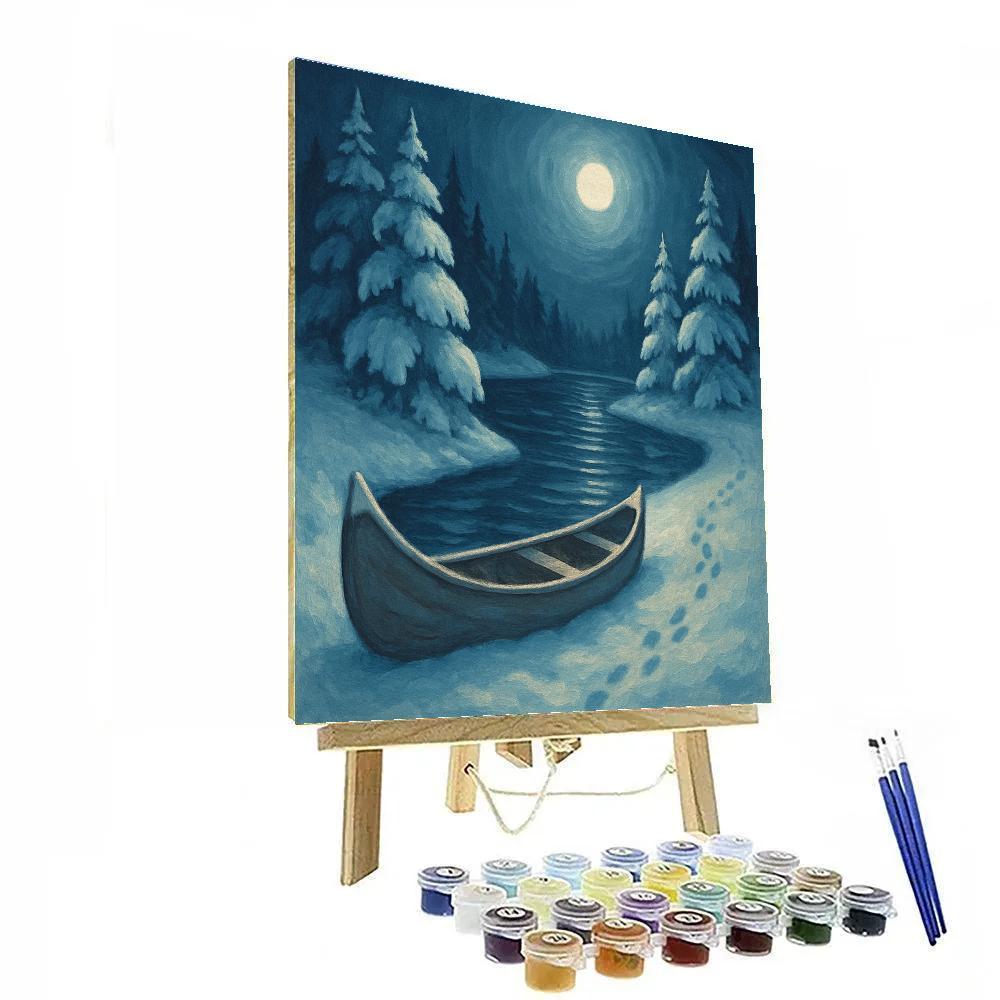 Moonlit Canoe Beneath The Snow Quiet Pines painting number kit
