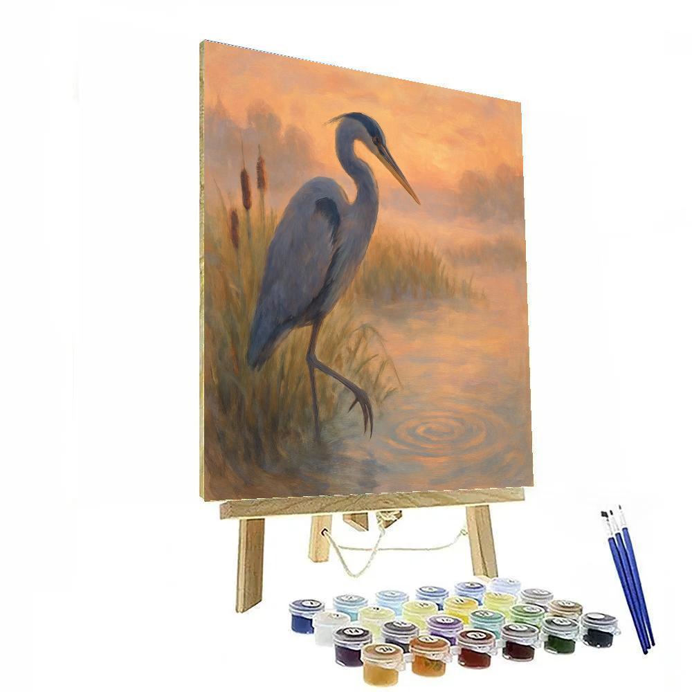 Heron At Dawn In The Marsh Of Soft Mist Painting by numbers kit