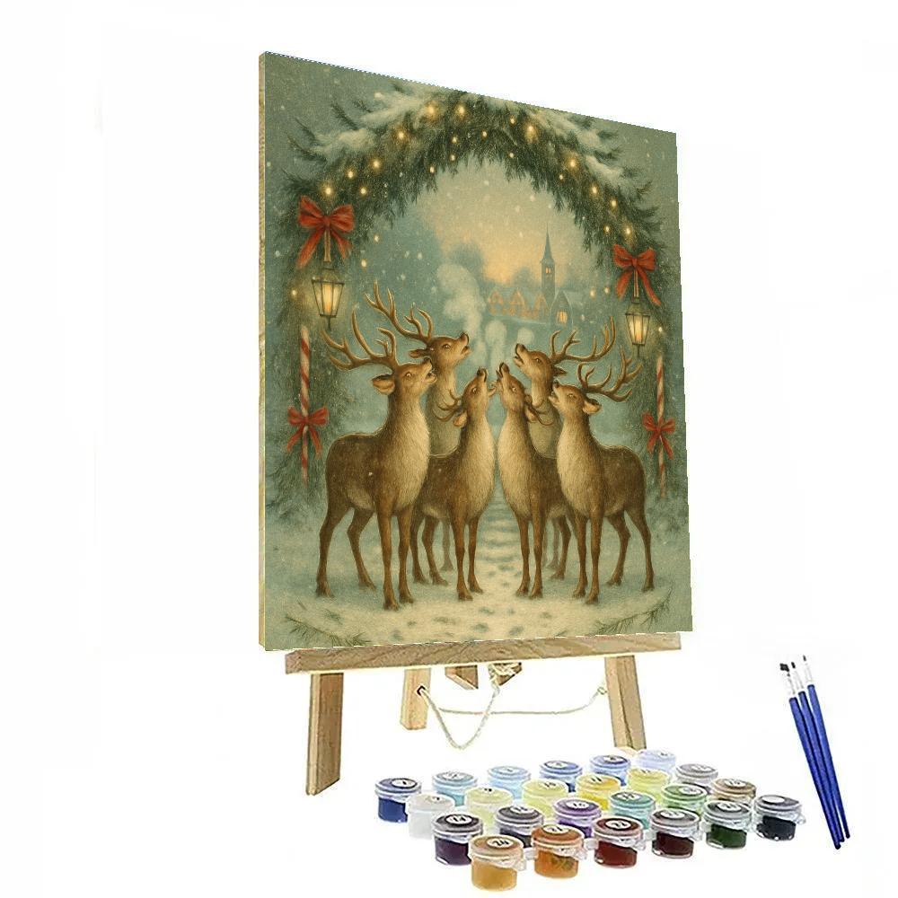 Reindeer Choir Under The Frosted Archway Paint by numbers art