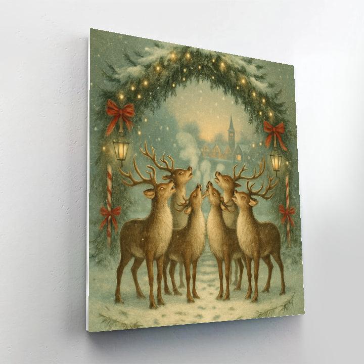 Reindeer Choir Under The Frosted Archway Paint by numbers art