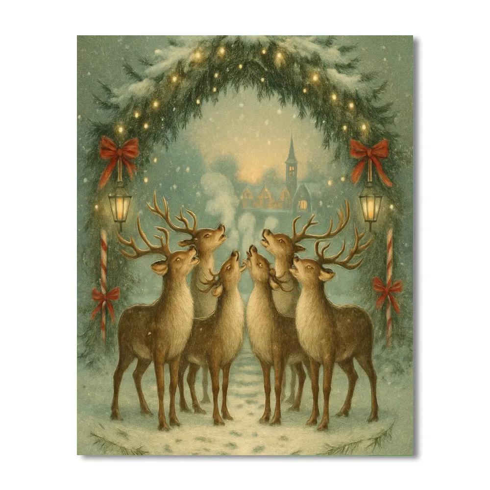 Reindeer Choir Under The Frosted Archway Paint by numbers art