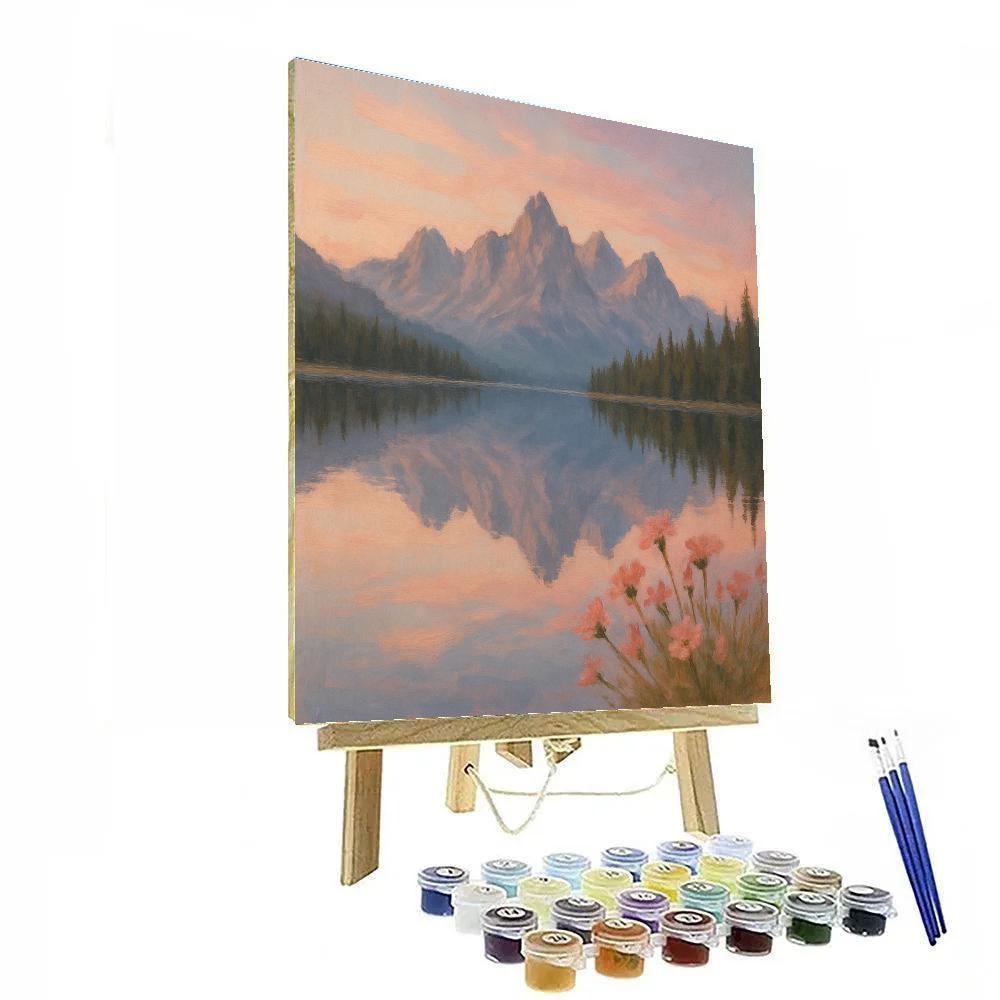 Pink Dawn Over The Mountain Mirror Lake paint by number