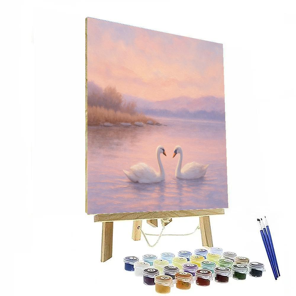 Pastel Shoreline Swans In Evening Calm Paint by numbers art
