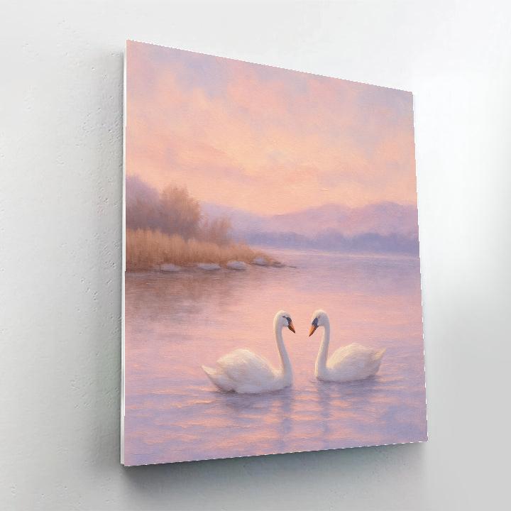 Pastel Shoreline Swans In Evening Calm Paint by numbers art