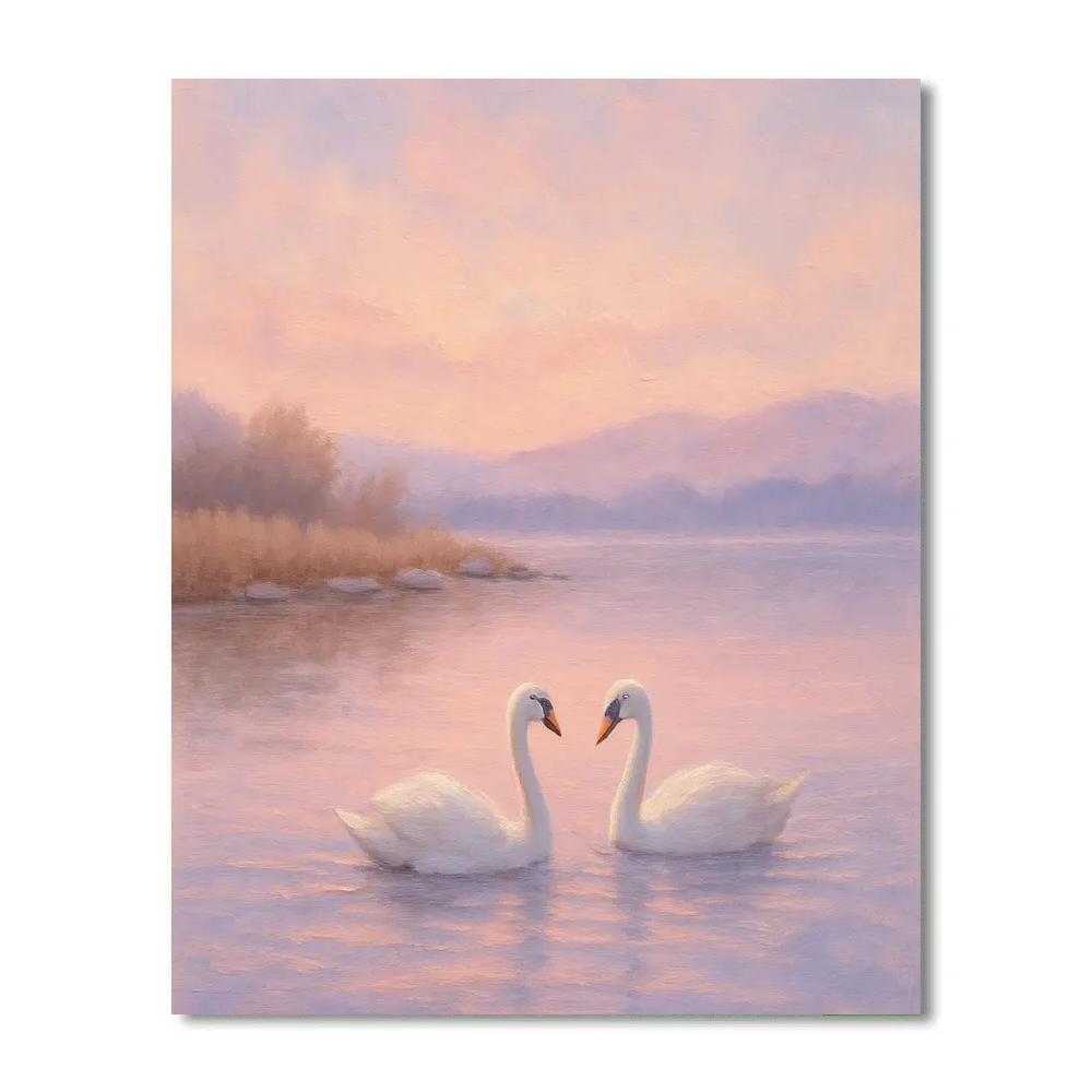 Pastel Shoreline Swans In Evening Calm Paint by numbers art