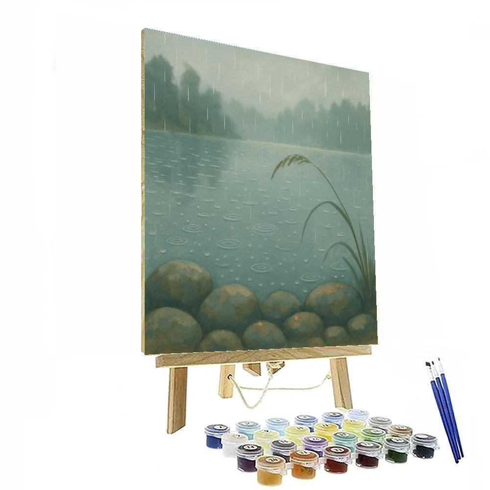 Rain Kissed Lake With Cozy Shoreline Stones Painting by numbers kit