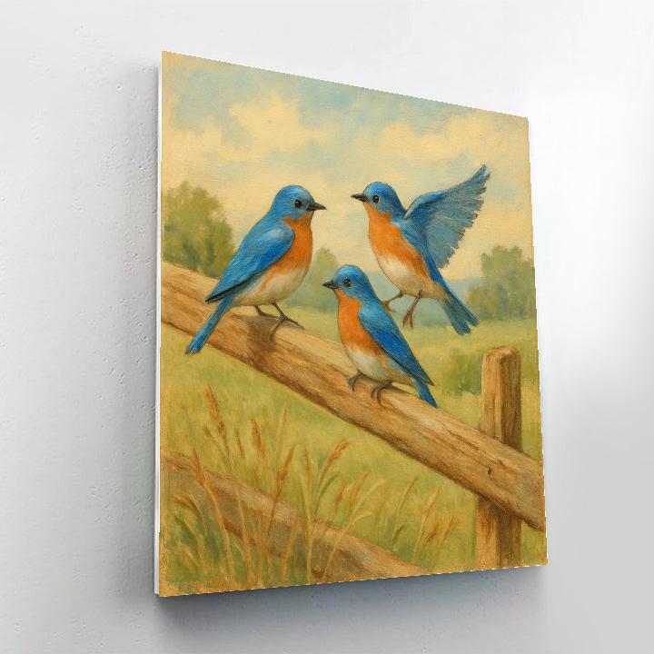 Bluebirds On The Warm Fence Line paint by color