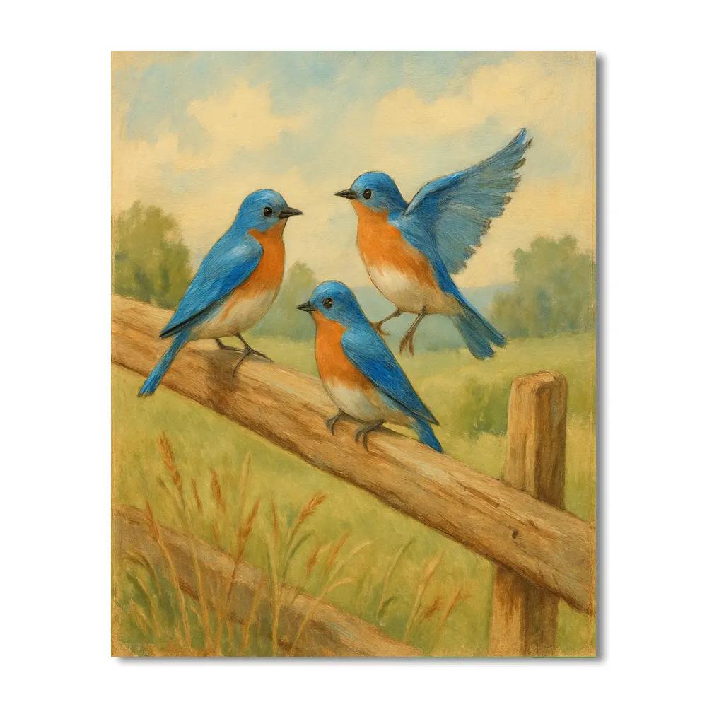 Bluebirds On The Warm Fence Line paint by color